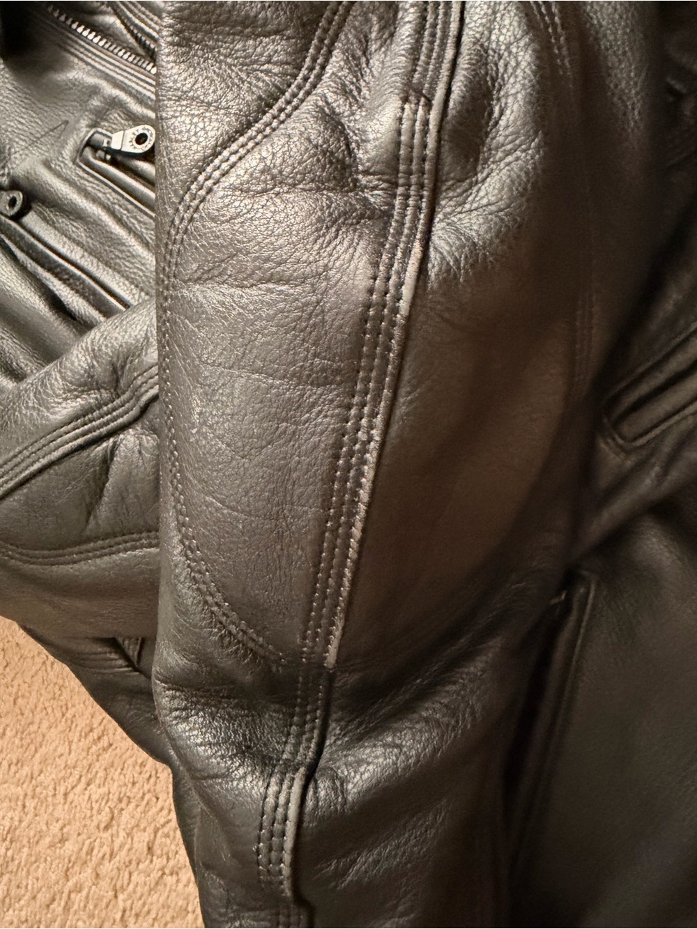 Classic Black Leather Motorcycle Jacket - Women - Picture 6 of 13
